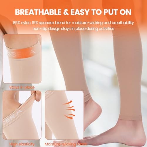 BSERA Calf Compression Sleeve Women, 2 Pairs 20 Medium (4 Count) Nude/Beige