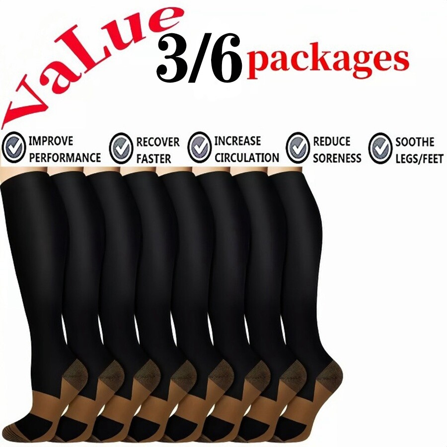 3Pair Copper Compression Socks 20-30Mmhg Para Hombres y Mujeres Medias Talla