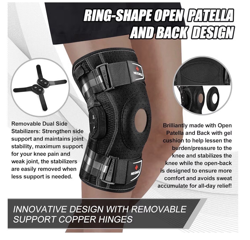 Knee Brace for Knee Pain, Hinged Knee Support Removable Dual Side Stabilizers