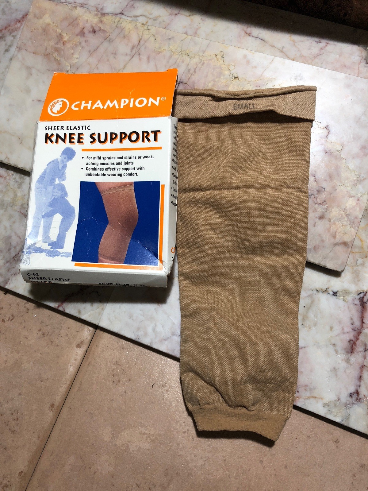 CHAMPION Knee Brace Sheer Elastic Knit Beige 0062-S NEW in Box Small