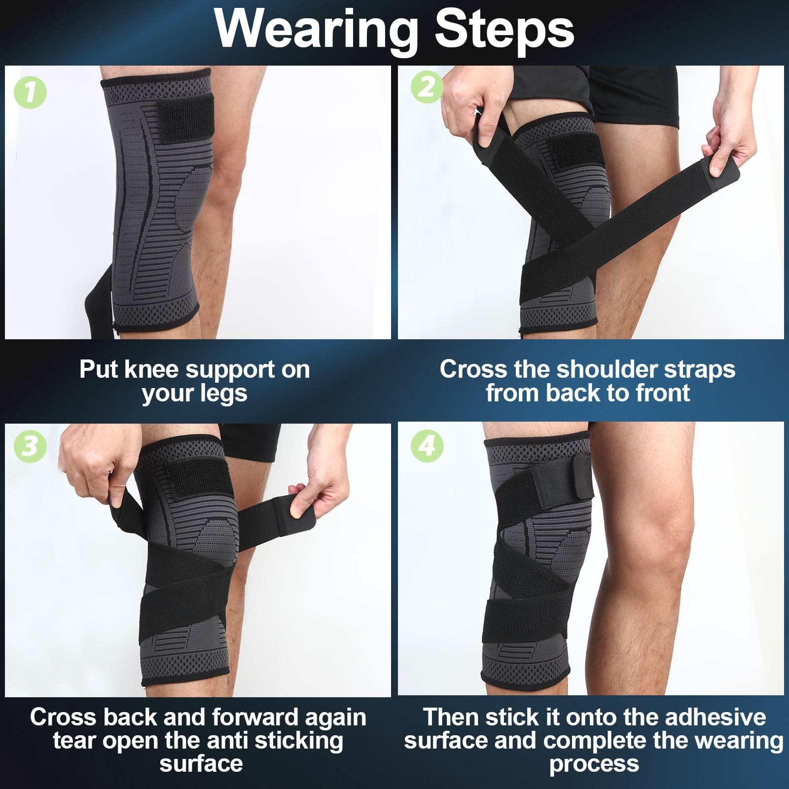 Ruilaibao Knee Braces for Pain 2 Pack Adjustable Medium, Black