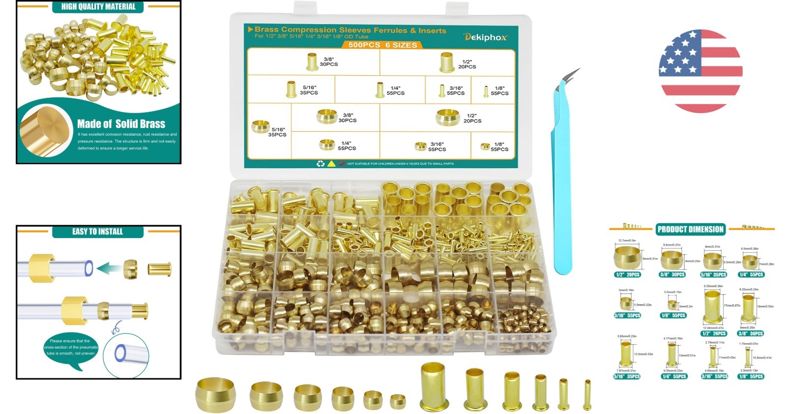 High-Quality Brass Compression Fittings – 500PCS Sleeves and Inserts Assortment