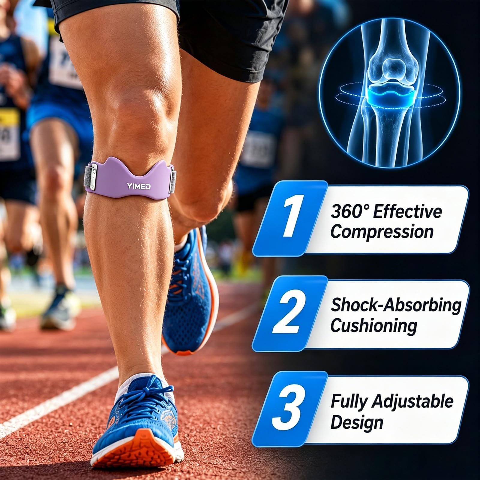 Patellar Tendon Support Strap, Silicone Knee Band for Pain Relief, Purple