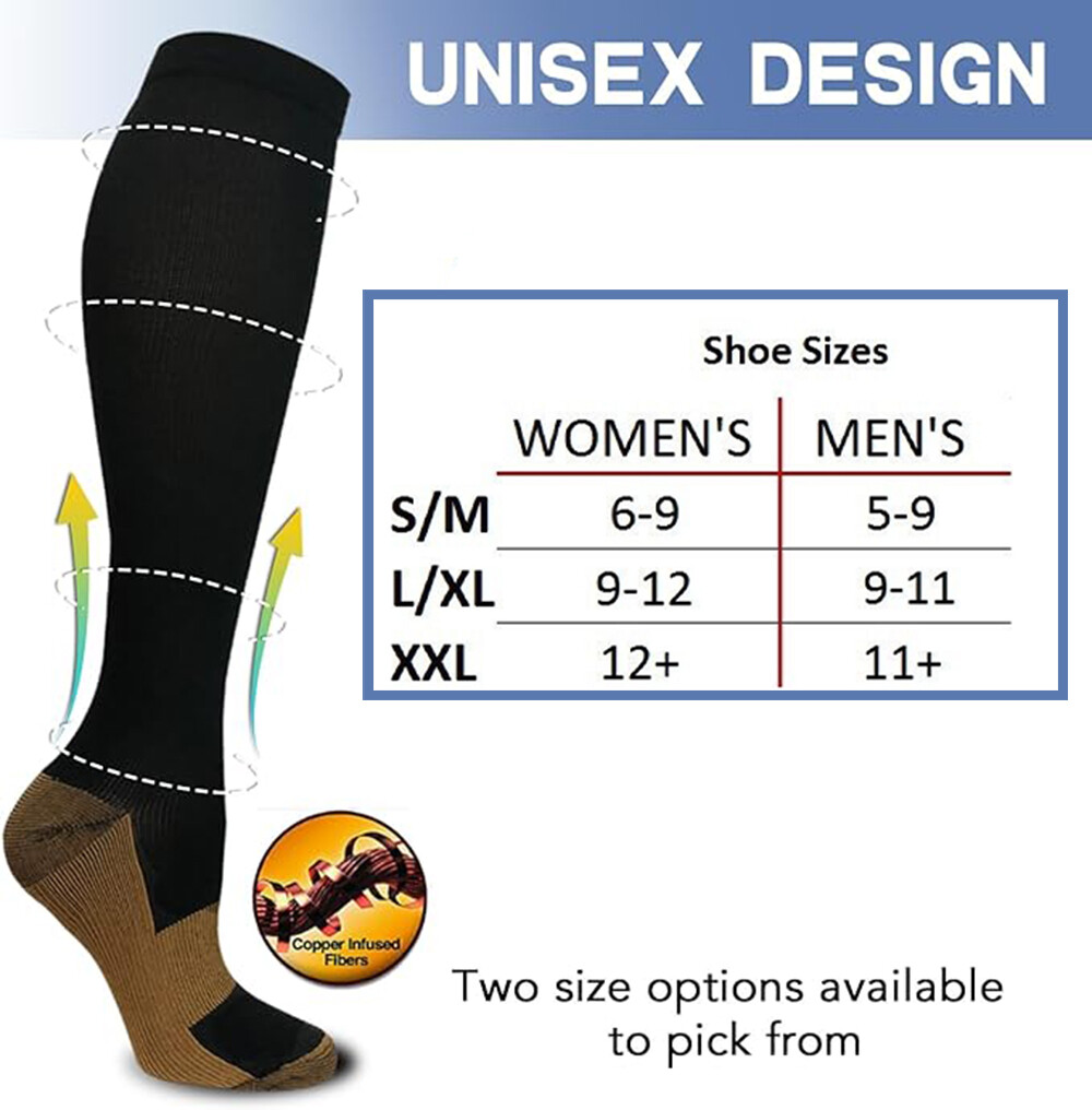 Graduated Copper Compression Socks for Men & Women Circulation 3 Pairs 20-30mmHg