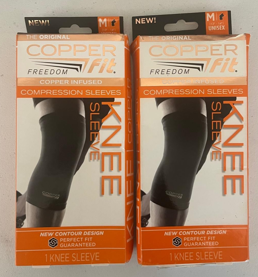 Copper Fit Freedom Knee Compression Sleeve Unisex Size M Black Color Pack of 2