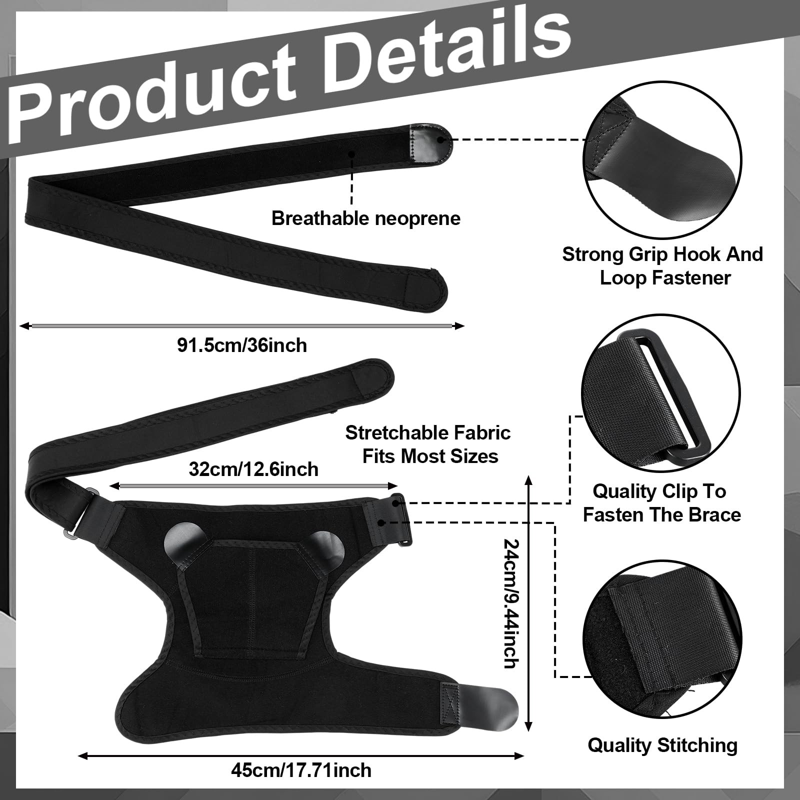 Cuffbow 2 Pcs Black Shoulder Brace Adjustable Large Size Shoulder Support for
