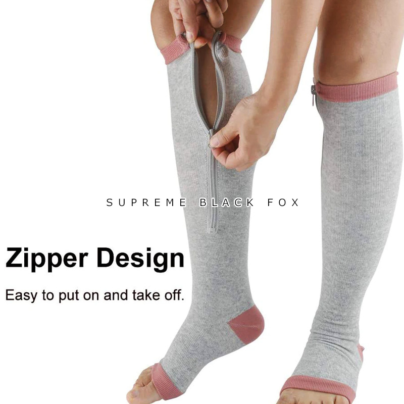 Open Toe Zipper Compression Socks Support Graduated Stockings Unisex 20-30mmHg