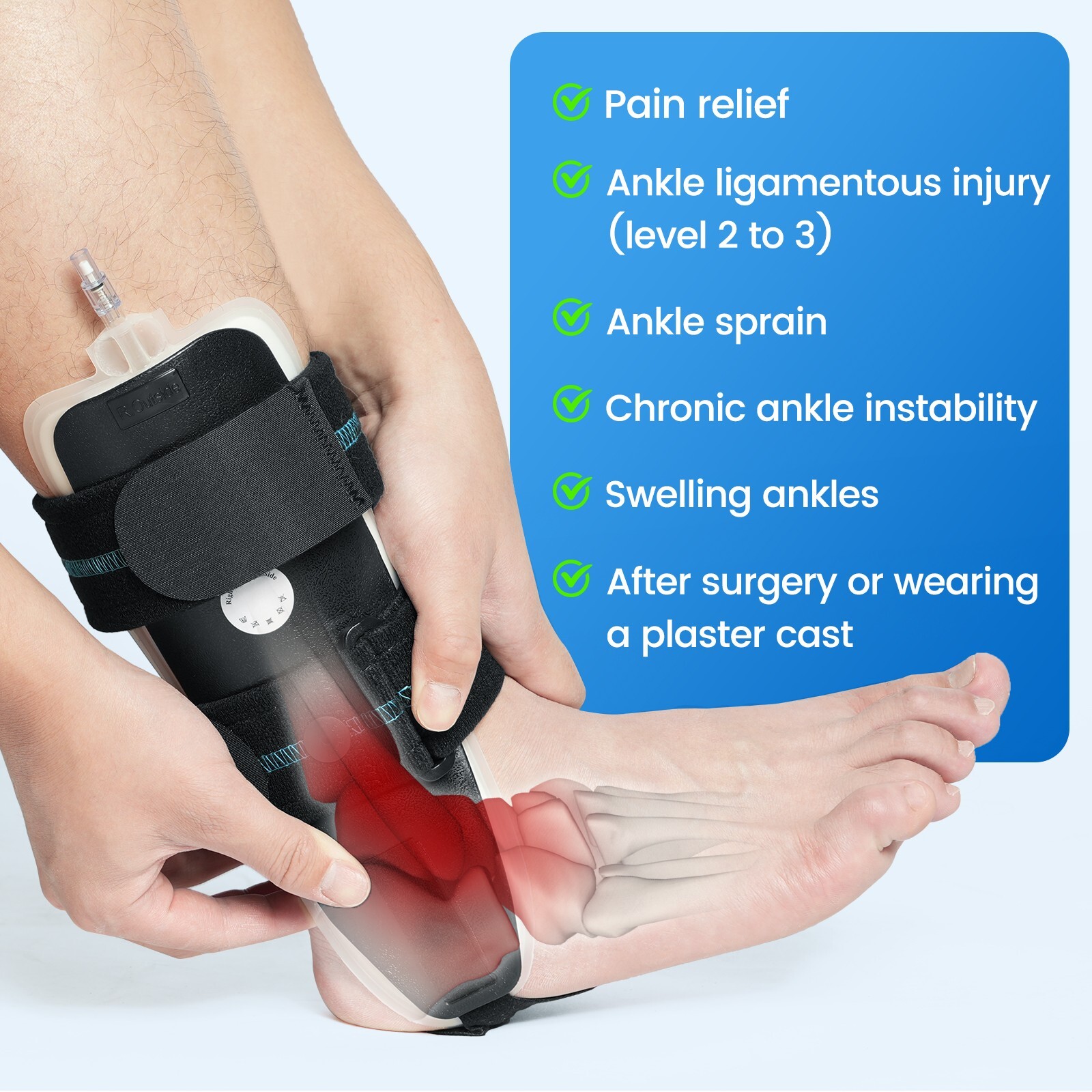Air Gel Foam Ankle Stabilizer Support Brace for Sprained Ankle, Ligament Injury