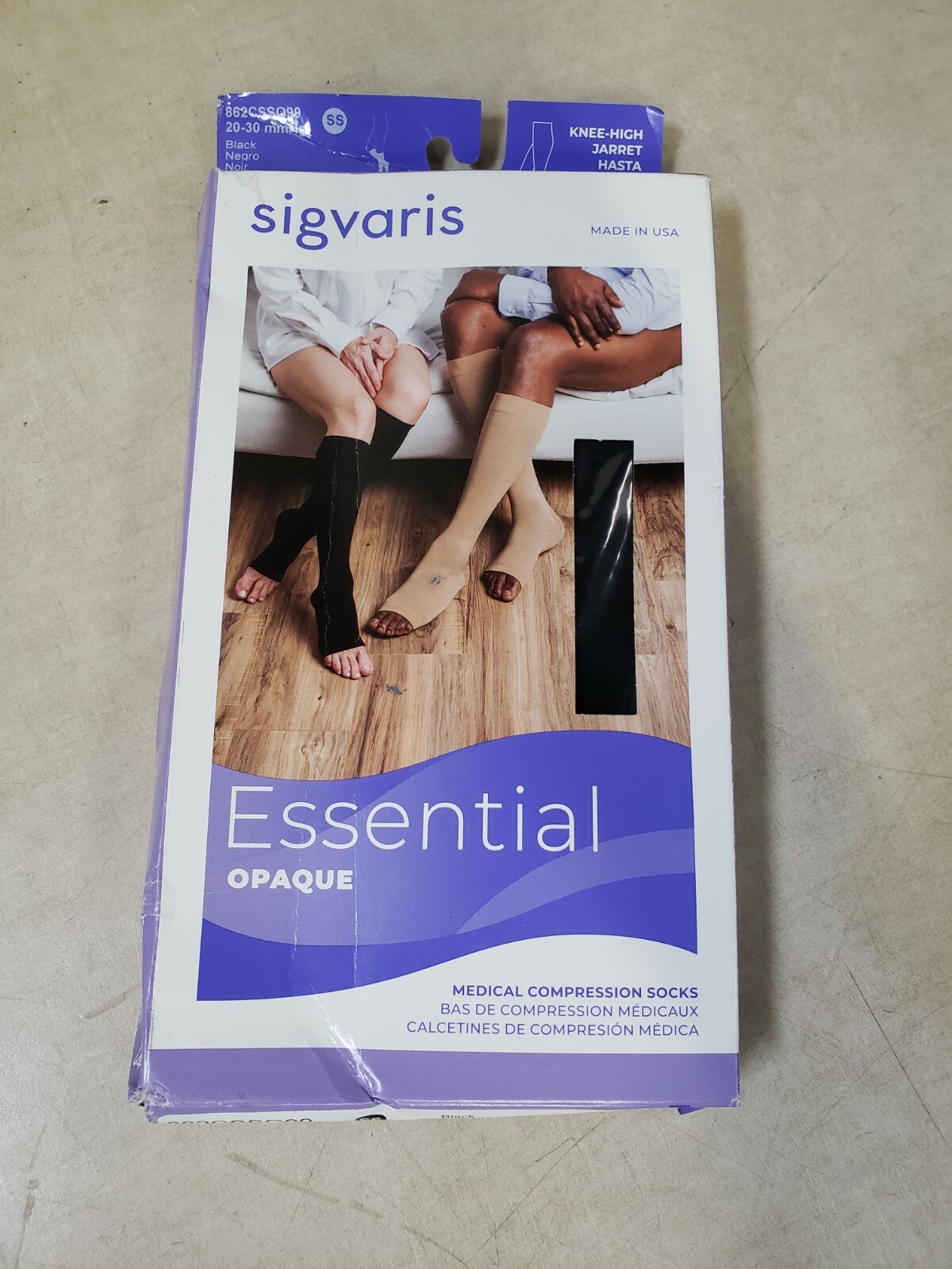 SIGVARIS 862C 20-30 mmHg Knee High-Open Toe Black NEW