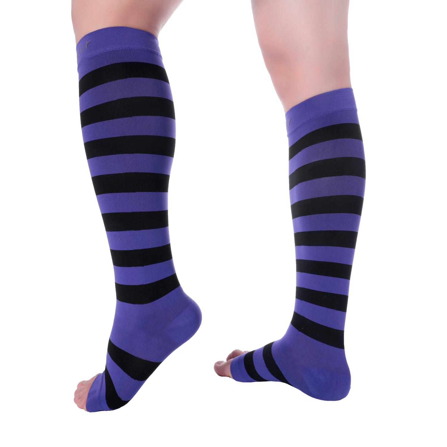 Doc Miller Open Toe Socks Compression 15-20mmHg Recovery Varicose Veins PURP/BLK