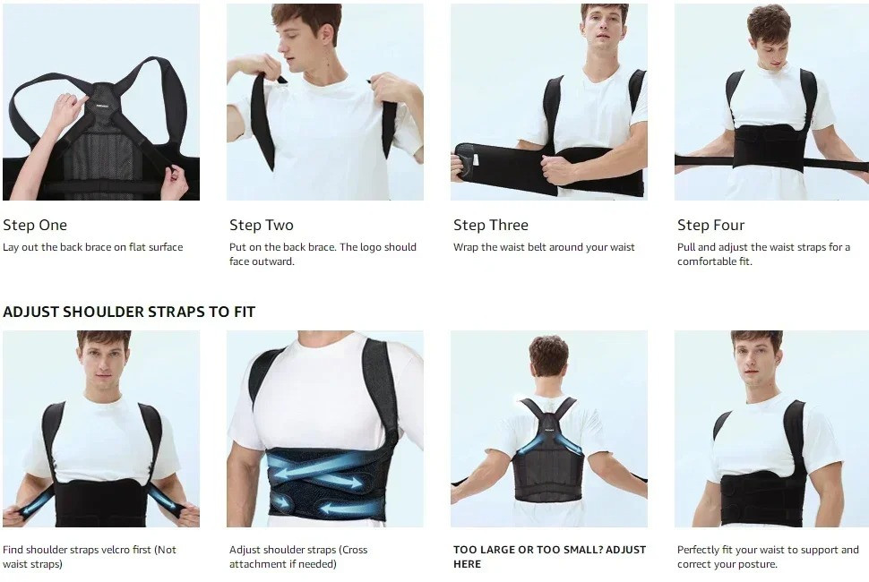 FUBEICHLY Posture Corrector Back Brace Adjustable Spine Support Men Women