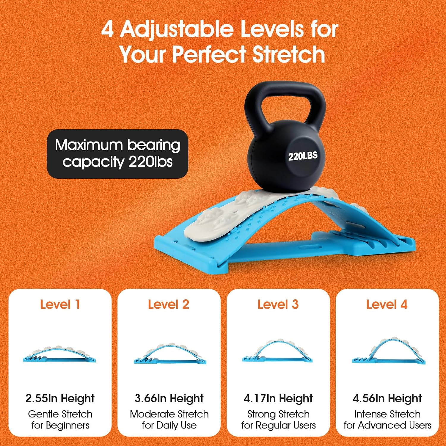 Premium Back Stretcher for Lower Back Pain Relief – 4-Level Adjustable Lumbar Su