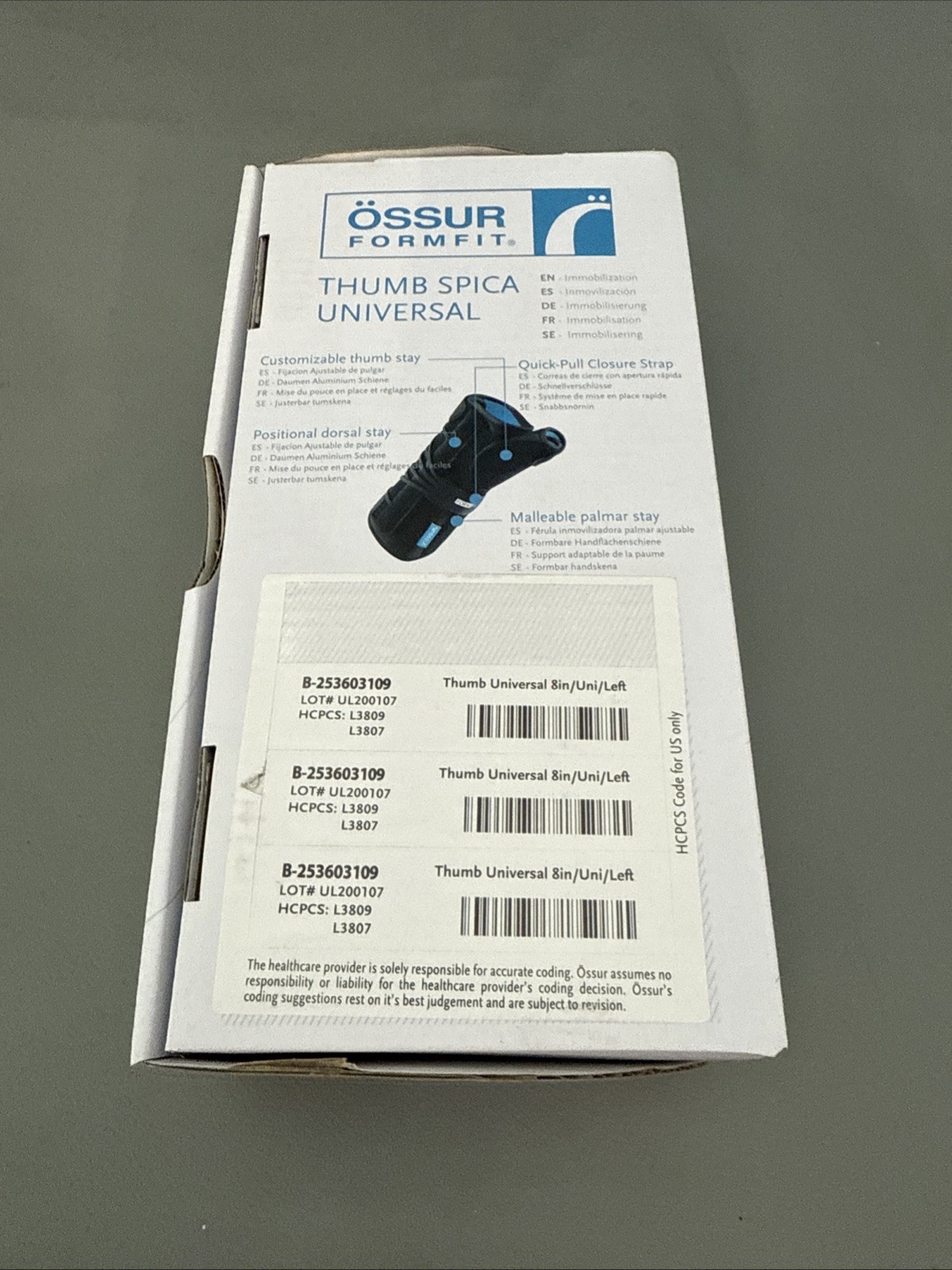 Ossur Form Fit Thumb Spica Brace Universal – Left. New Open Box