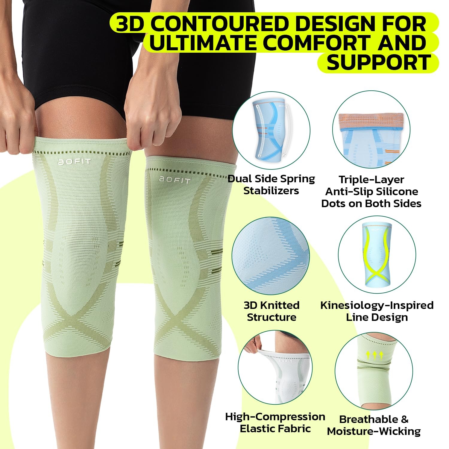 aoFIT Compression Knee Brace for Women & Men, 2 Pack AOCELL X-Large, Aurora