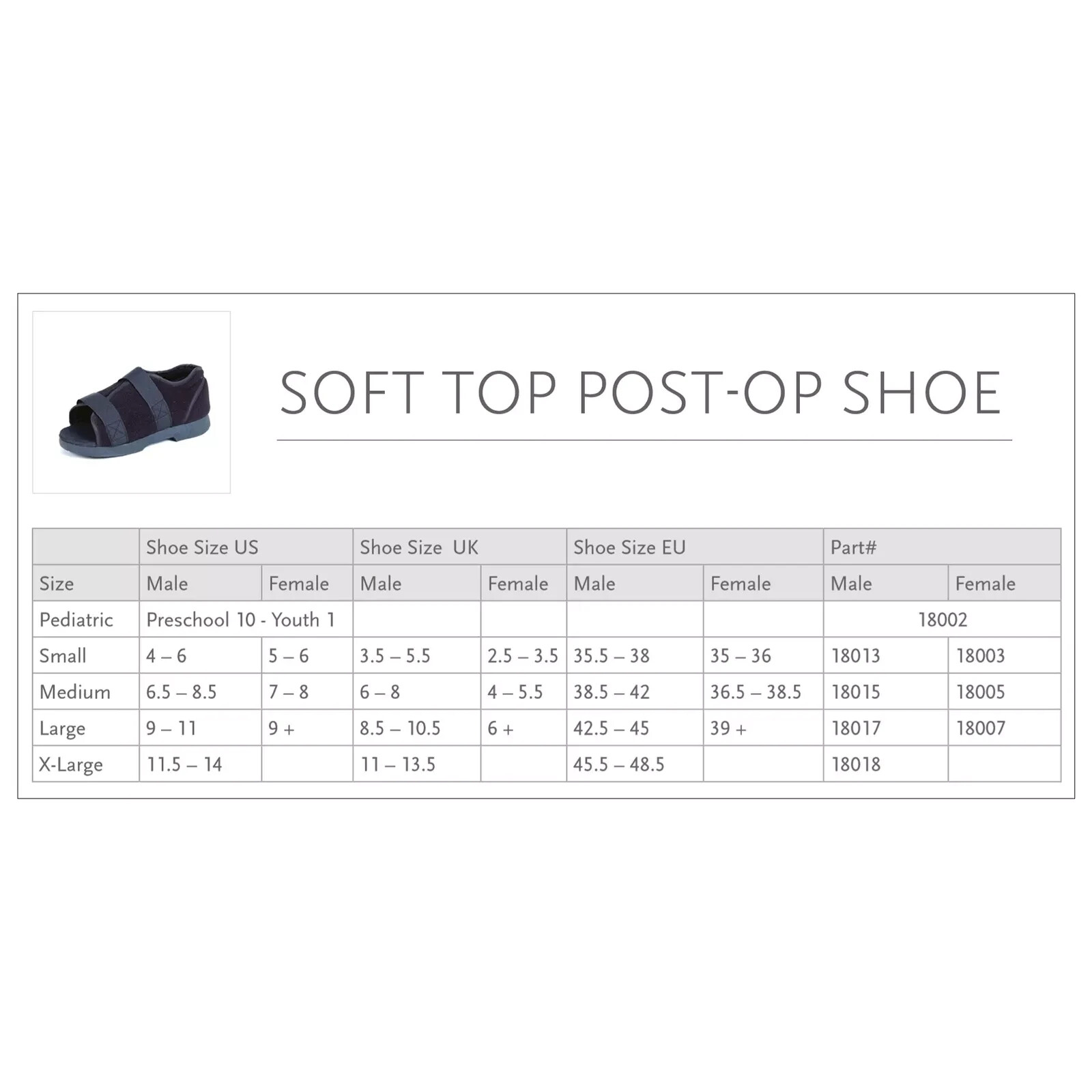 Ossur Black Soft Top Post-Op Shoe Small Hook and Loop 18003