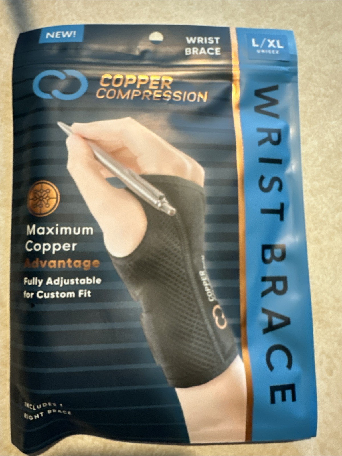 Copper Compression Wrist Brace Fits Left Hand L/XL Free shipping