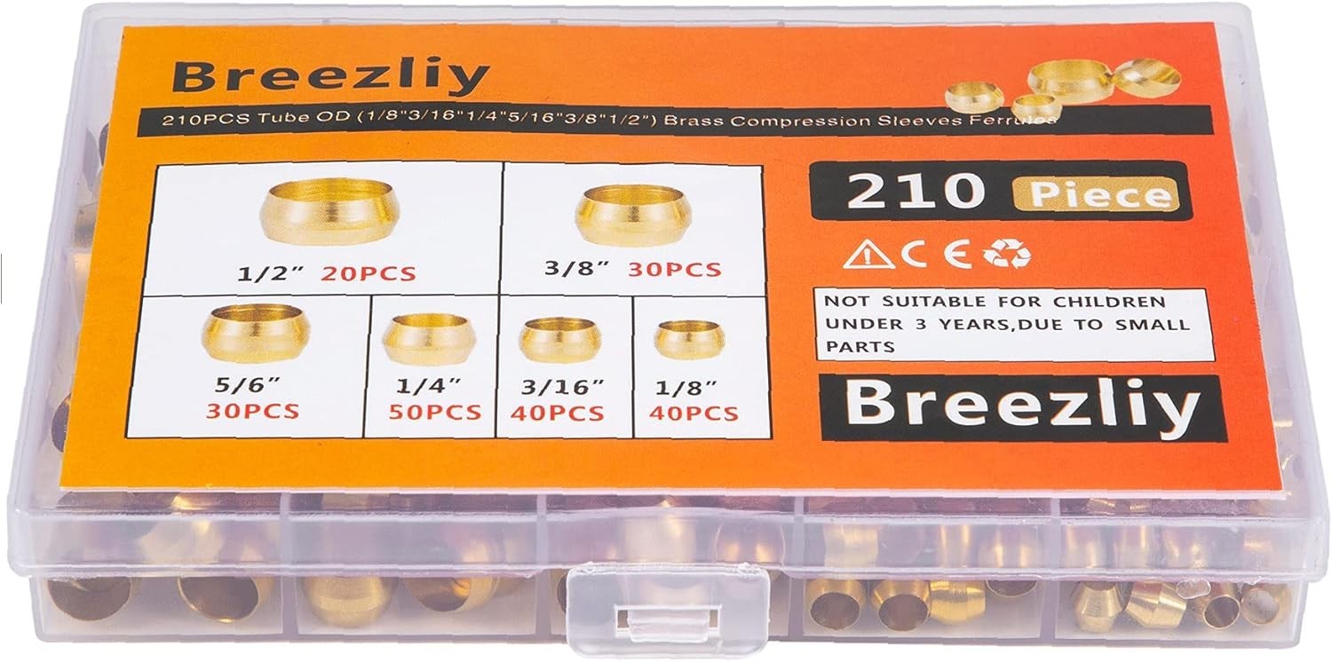Complete 210-Piece Brass Compression Fittings for Water, Oil & Gas Connections