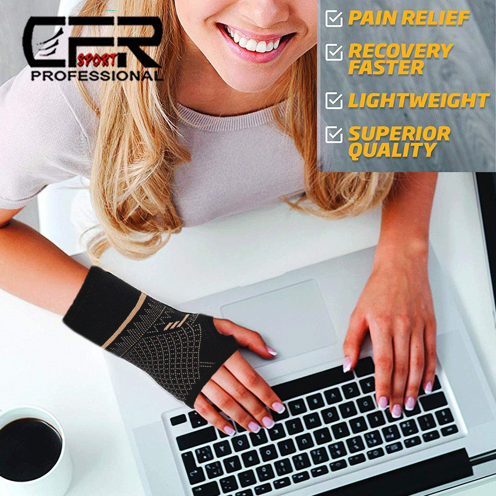 Copper Wrist Hand Support Brace Splint Carpal Tunnel Sprain Arthritis Sports SML