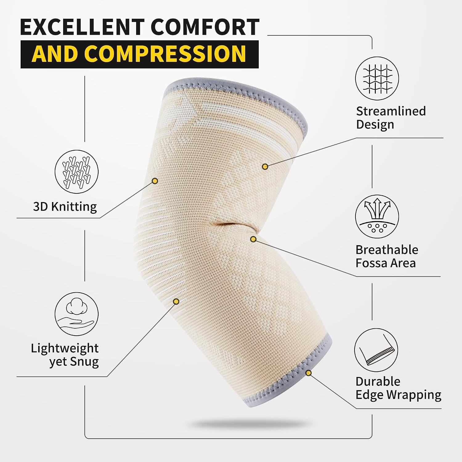 2 Pack Elbow Brace Compression Sleeve, Tennis & Golfer’s Elbow | Breathable 3…