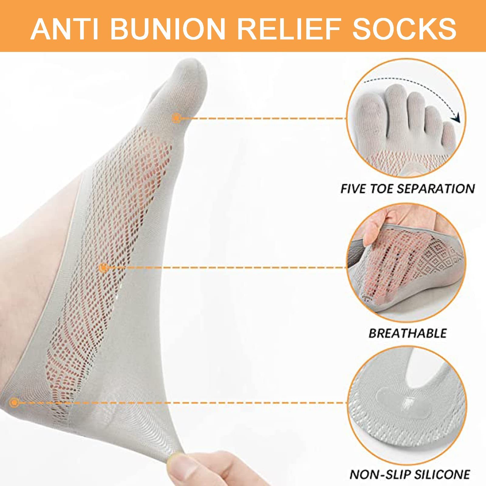 5 Pairs Sock Align Toe Socks for Bunion, Orthopedic Compression Toe Sock Wome…