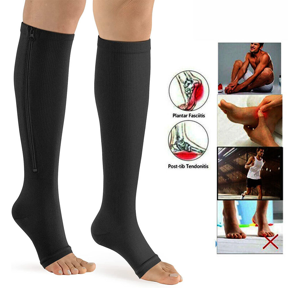 Calf Compression Sleeve Leg Support Socks Foot Fasciitis Pain Relief with Zipper