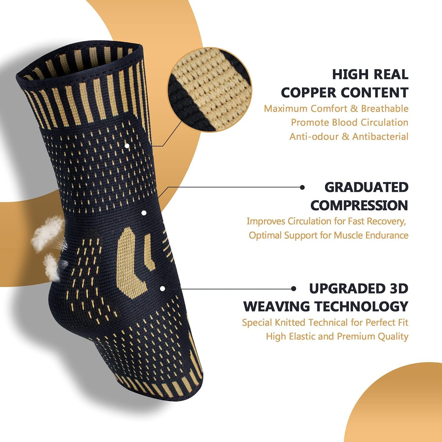Copper Ankle Brace Support for Men & Women (Pair), Best Ankle Compression Sleeve