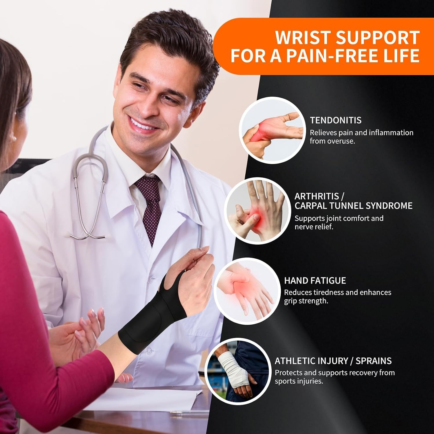 Adjustable Wrist Protector with Graphene Therapy for Pain Relief, Large
