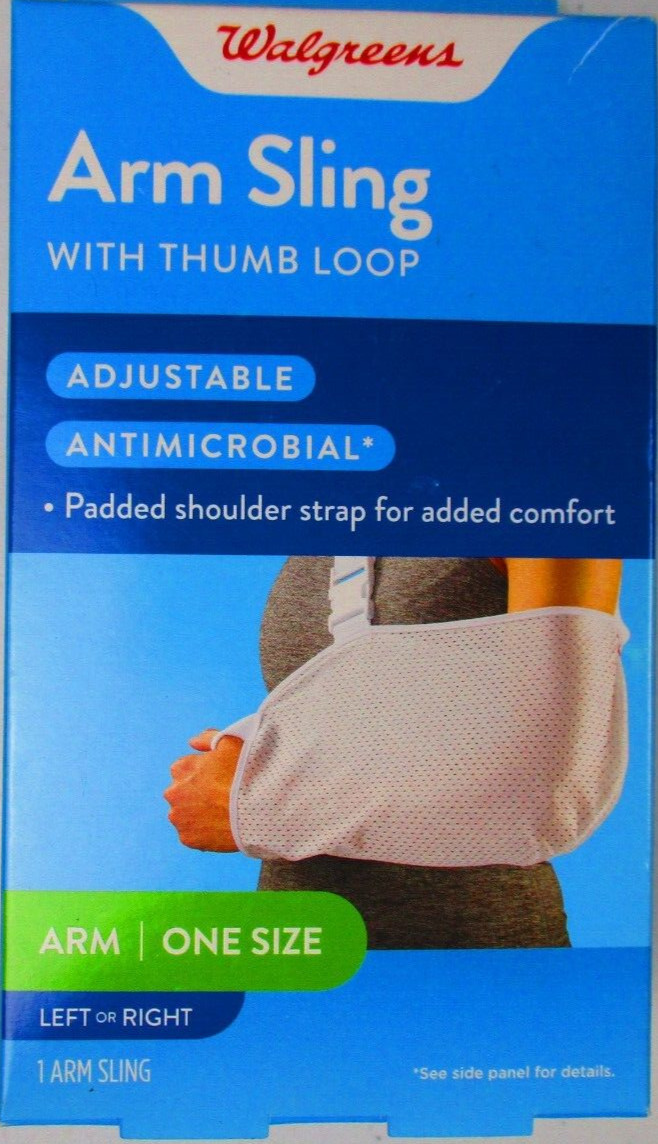 Walgreens Arm Sling w/Thumb Loop One Size Right or Left Adjustable Antimicrobial