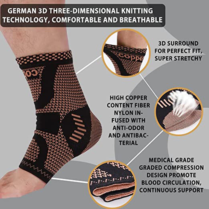 Copper Ankle Brace Support Compression Sleeve Plantar Fasciitis Pain Relief Sock