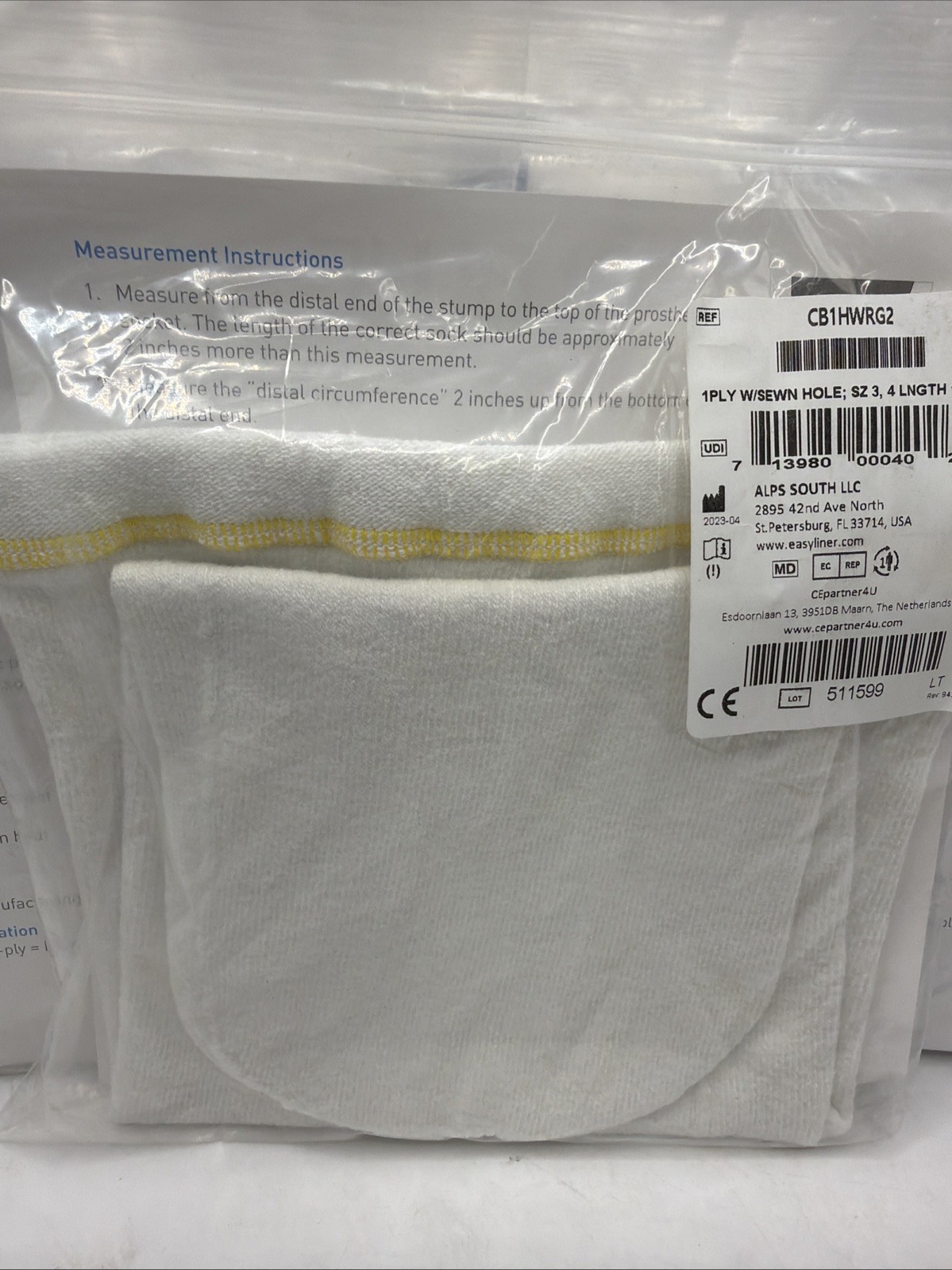 5 Packs Cool Blue 1Ply Prosthetic Sock Sewn Hole Size 3, 4 Length 16-20” NEW