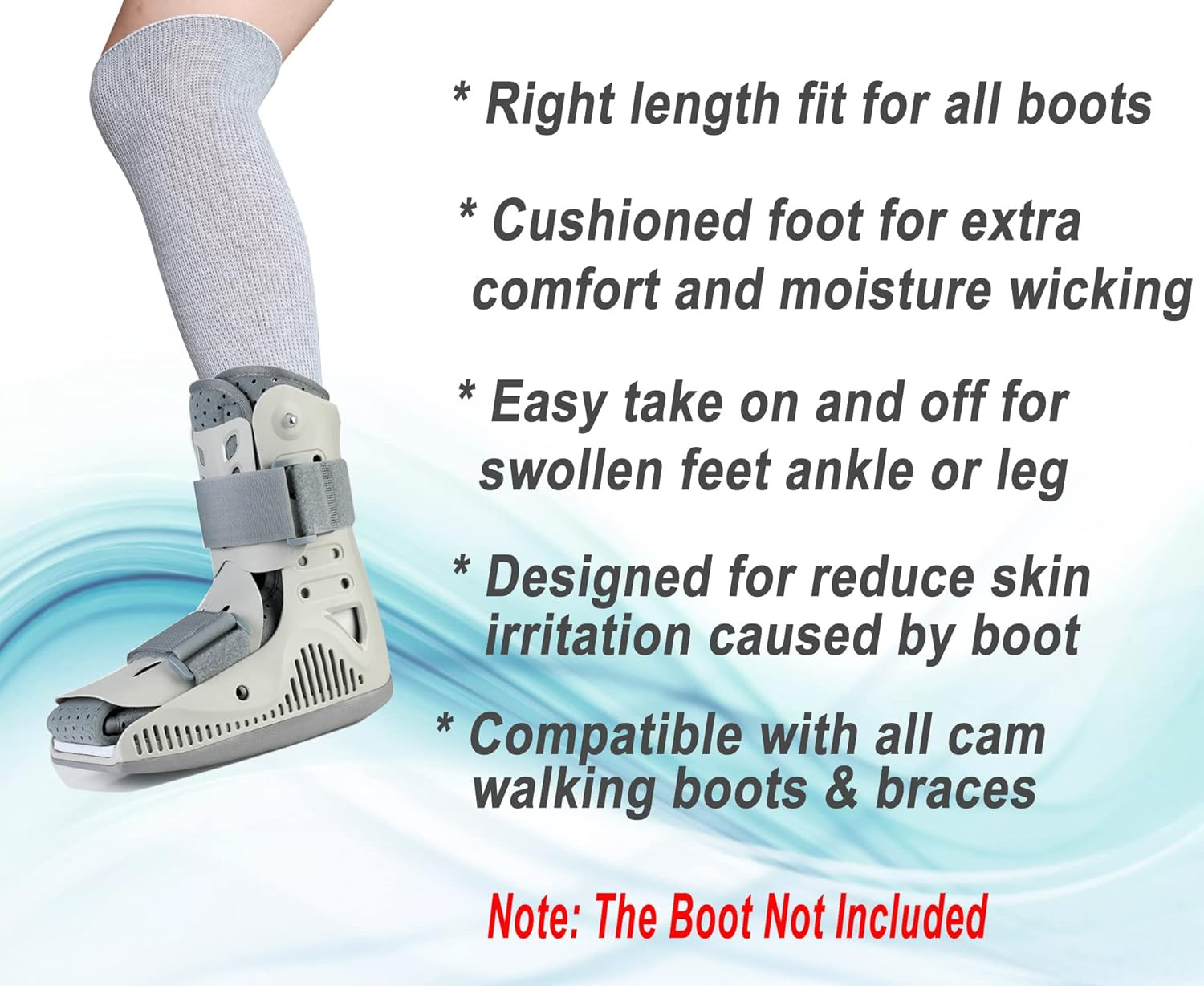 2 Pairs Walking Boot Socks for Orthopedic Walker Brace, Replacement Sock Liner K