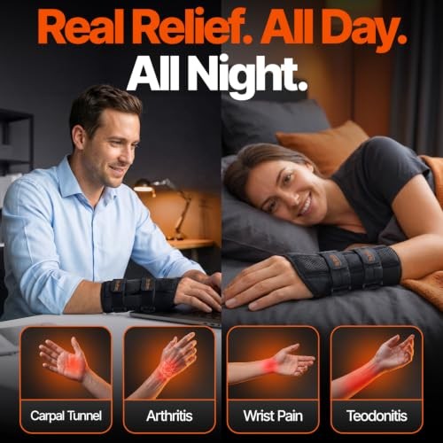 Adjustable Wrist Brace Night Support for Carpal Small/Medium (Left Hand) Black