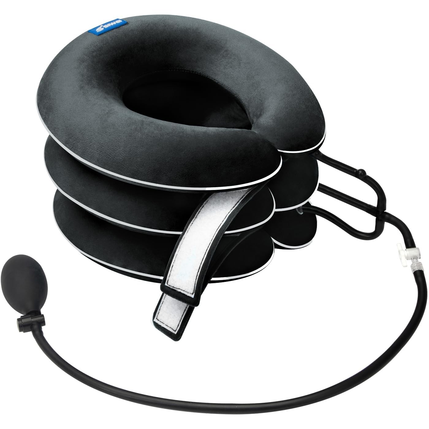 Dispositivo De Traccion Cervical Con Collarin Inflable De Felpa Negro Pro