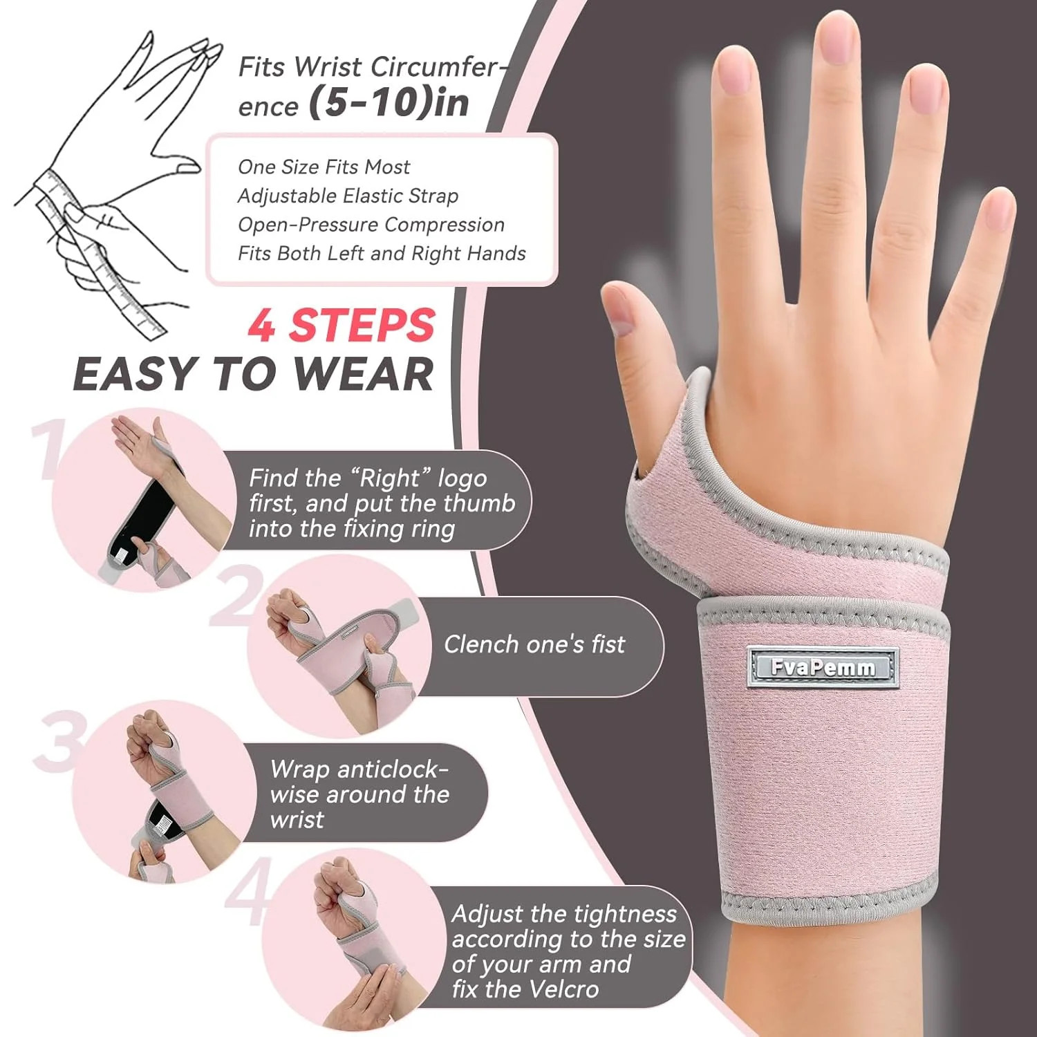 2 Pack Copper Wrist Brace Support for Carpal Tunnel, Pain Relief, Arthritis, Ten
