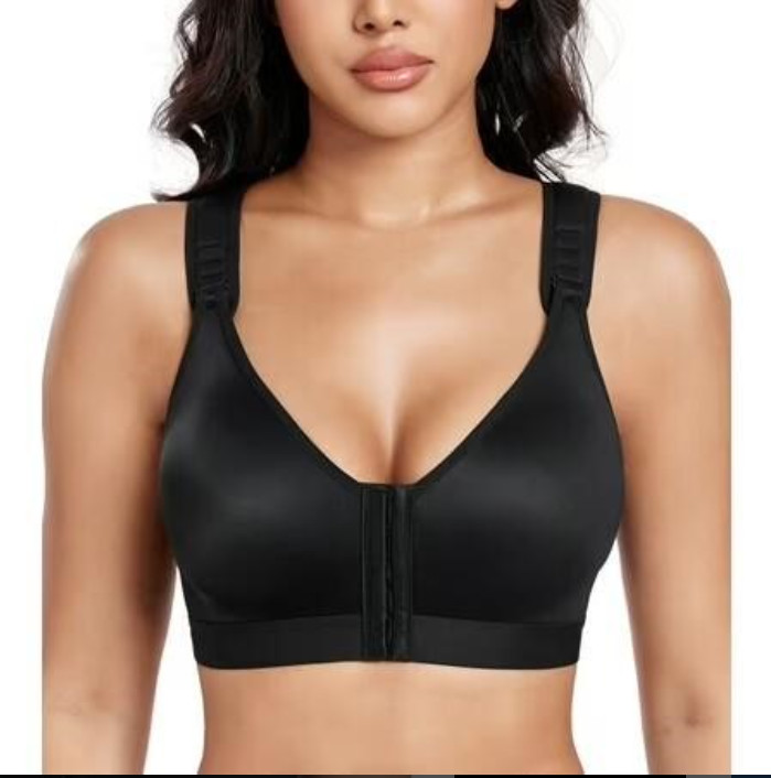 (40D)Exerin Post Surgery Front Closure Bra, Black