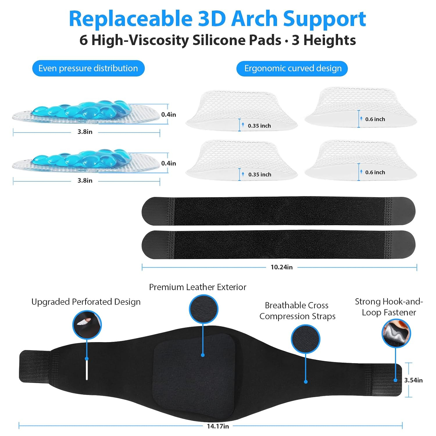 Arch Support Braces (10PCS) for Plantar Fasciitis Relief, Adjustable Compression