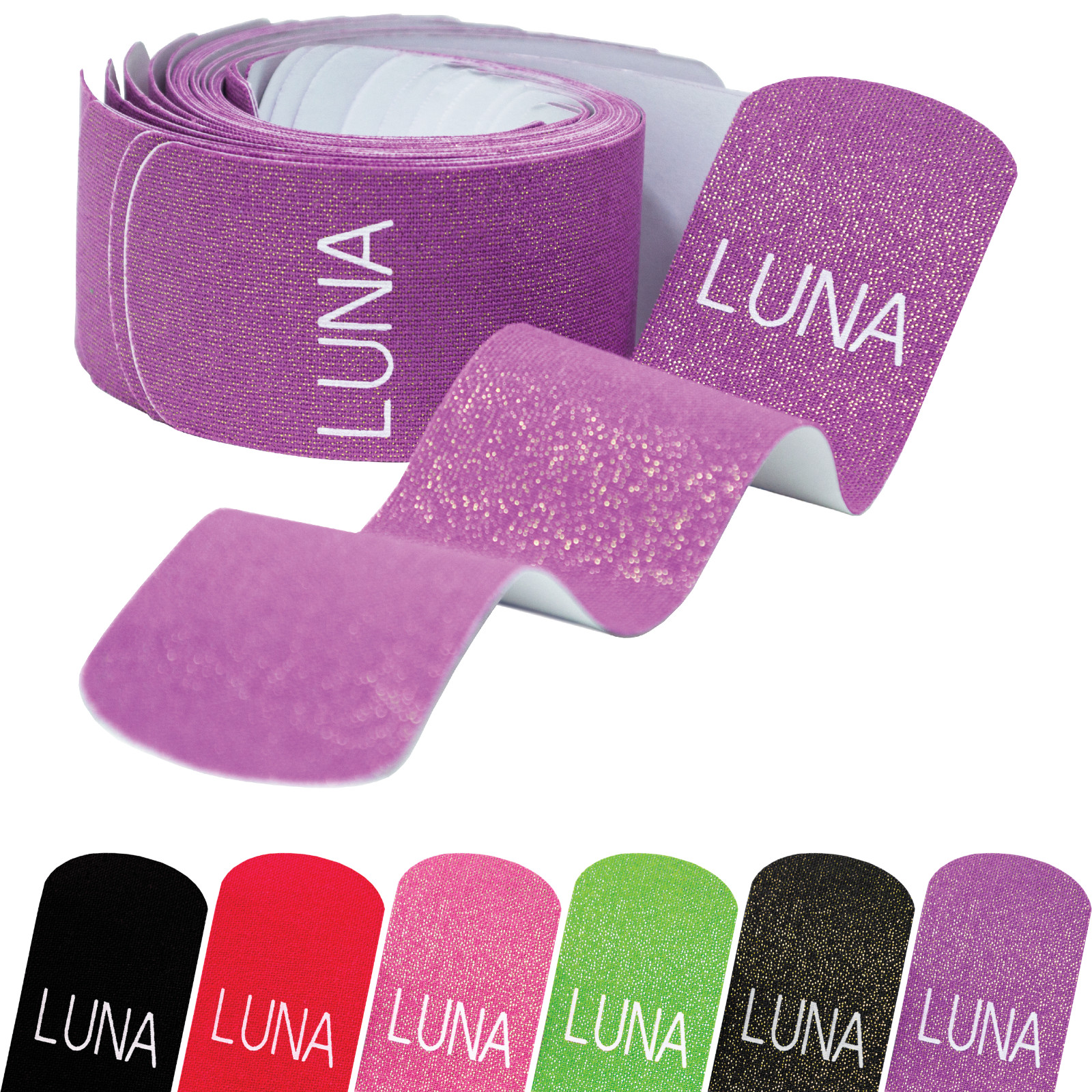 Luna Body Kinesiology Pro Tape Strips (20 Pre-cut Roll, 10″ x 2″, Purple Dream)