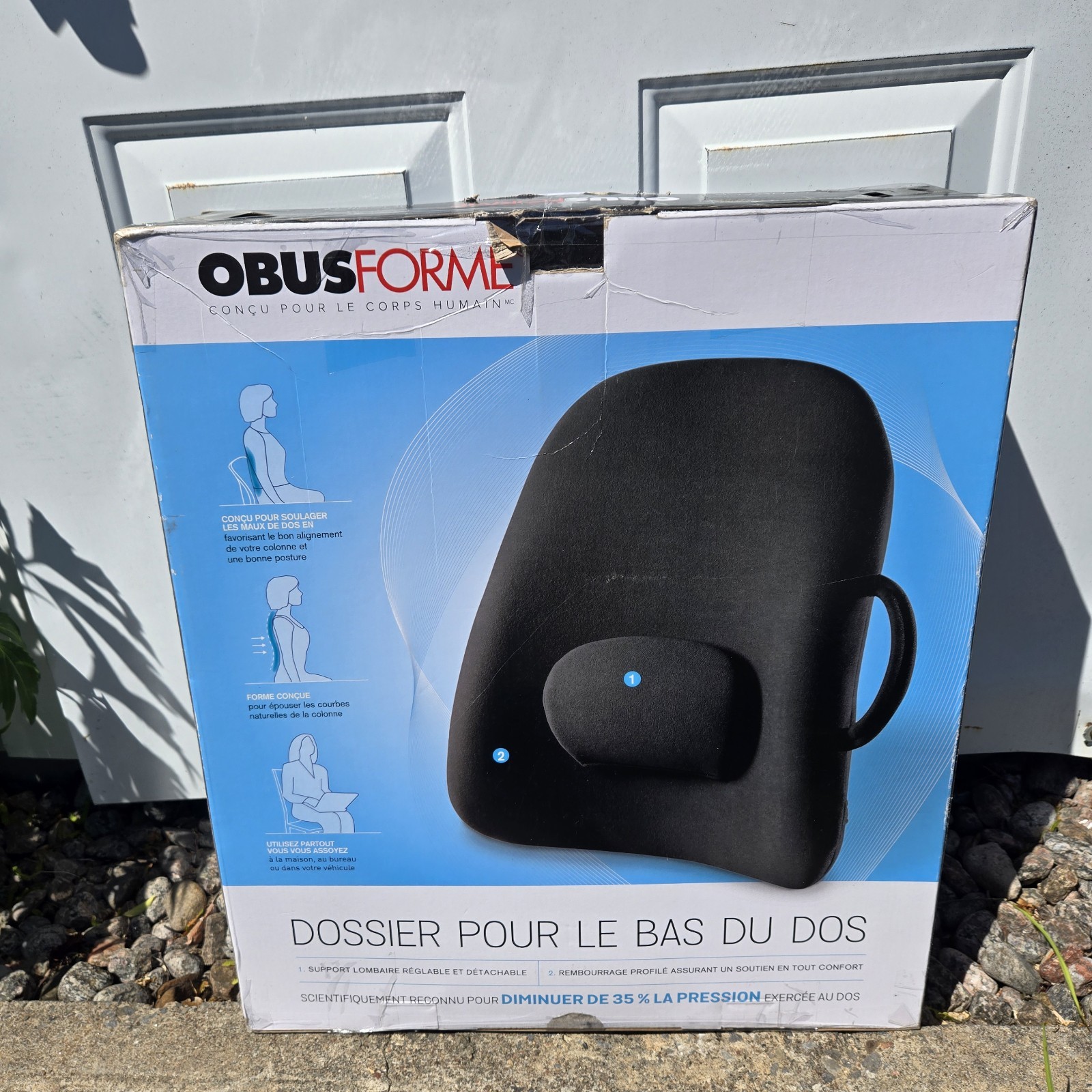 ObusForme Black Lowback Backrest Support Ergonomic Lumbar Support Cushion In Box