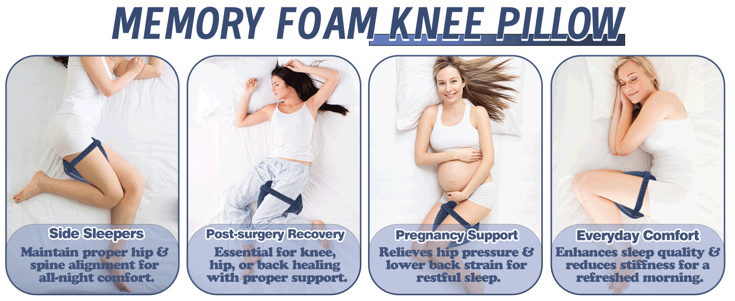 Knee Pillow for Side Sleepers, Memory Foam Leg Support with Adjustable Strap, Br