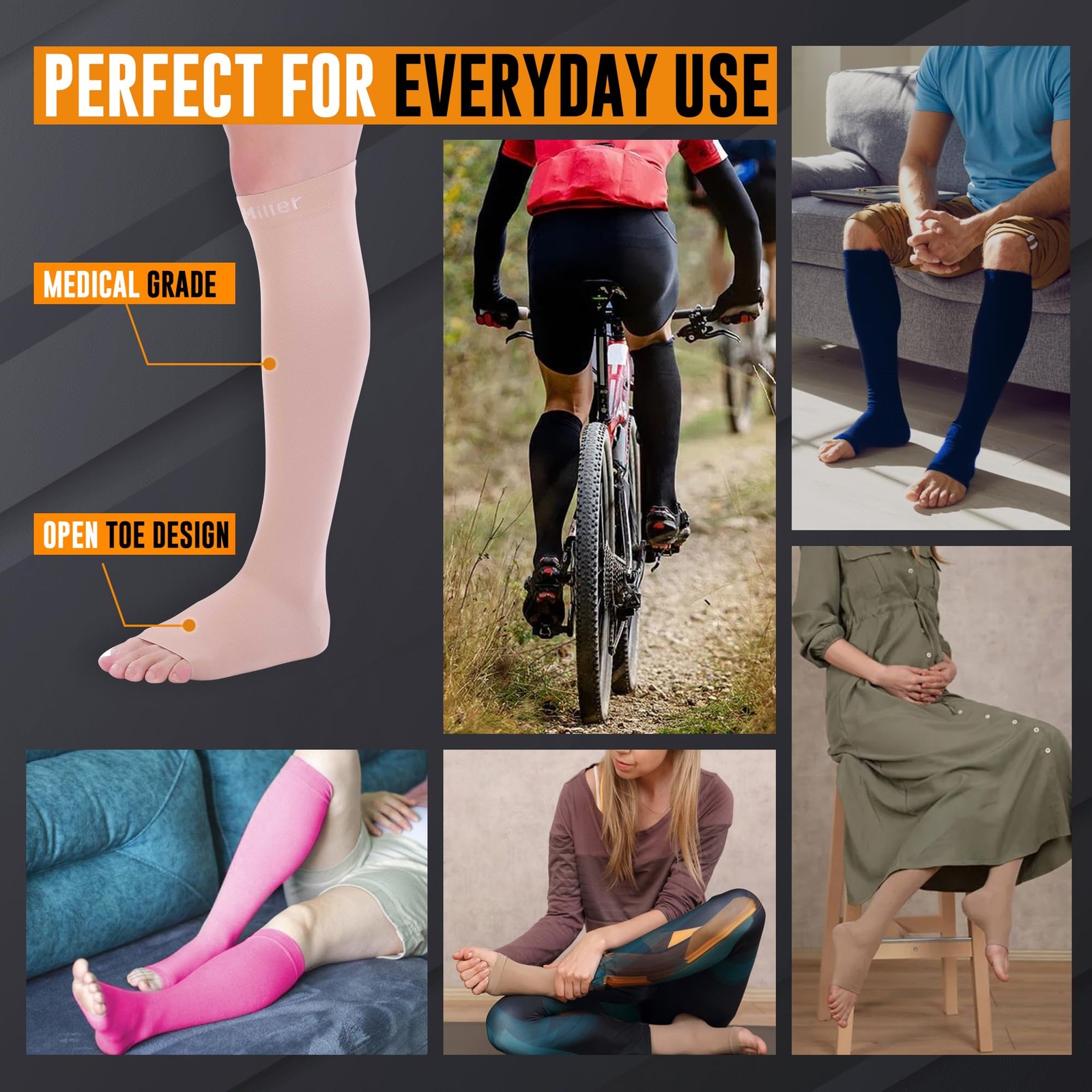, Open Toe Compression Socks, 8-15 mmHg, Toeless, Support Circulation, Shin S…