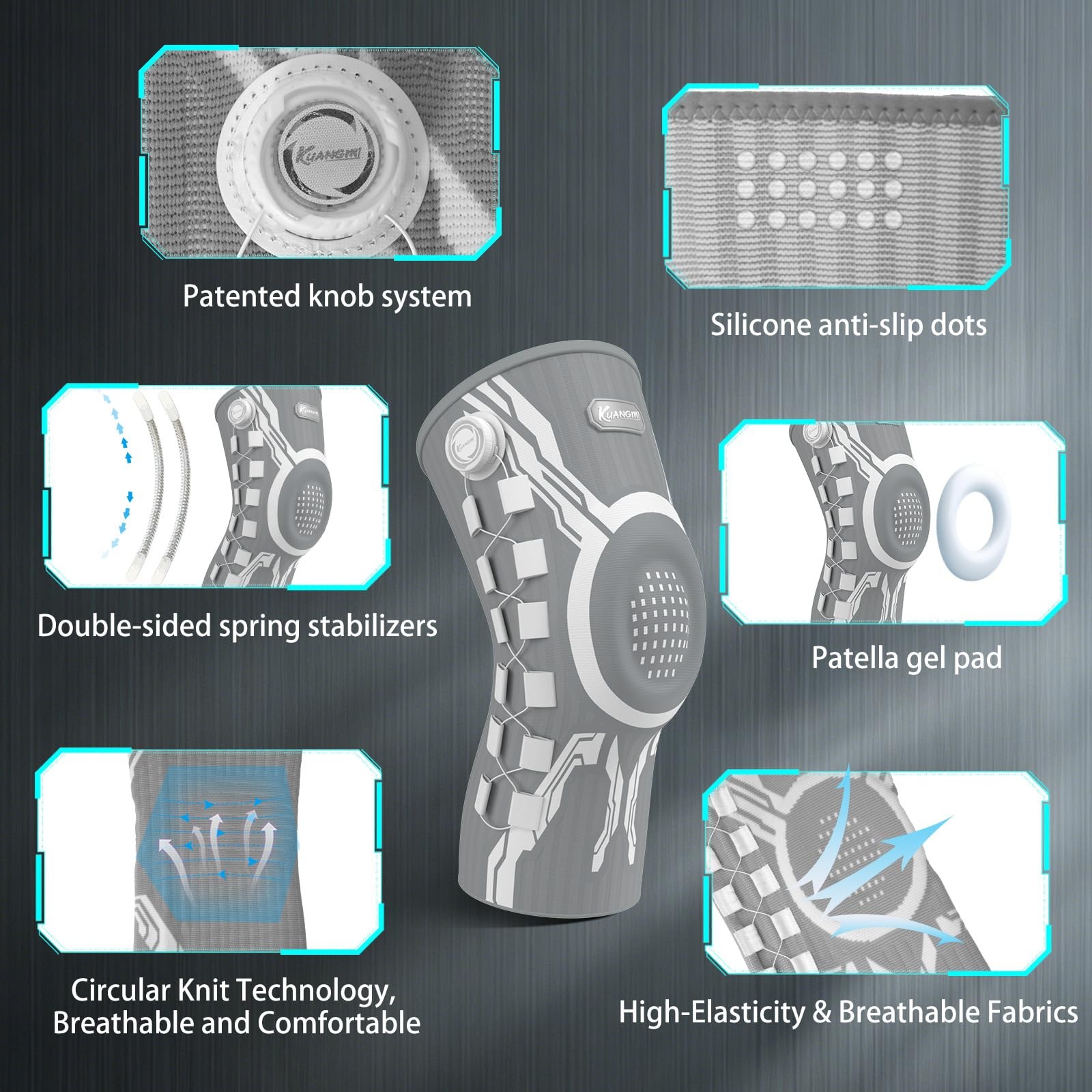Kuangmi Knee Brace Left Medium Gray White