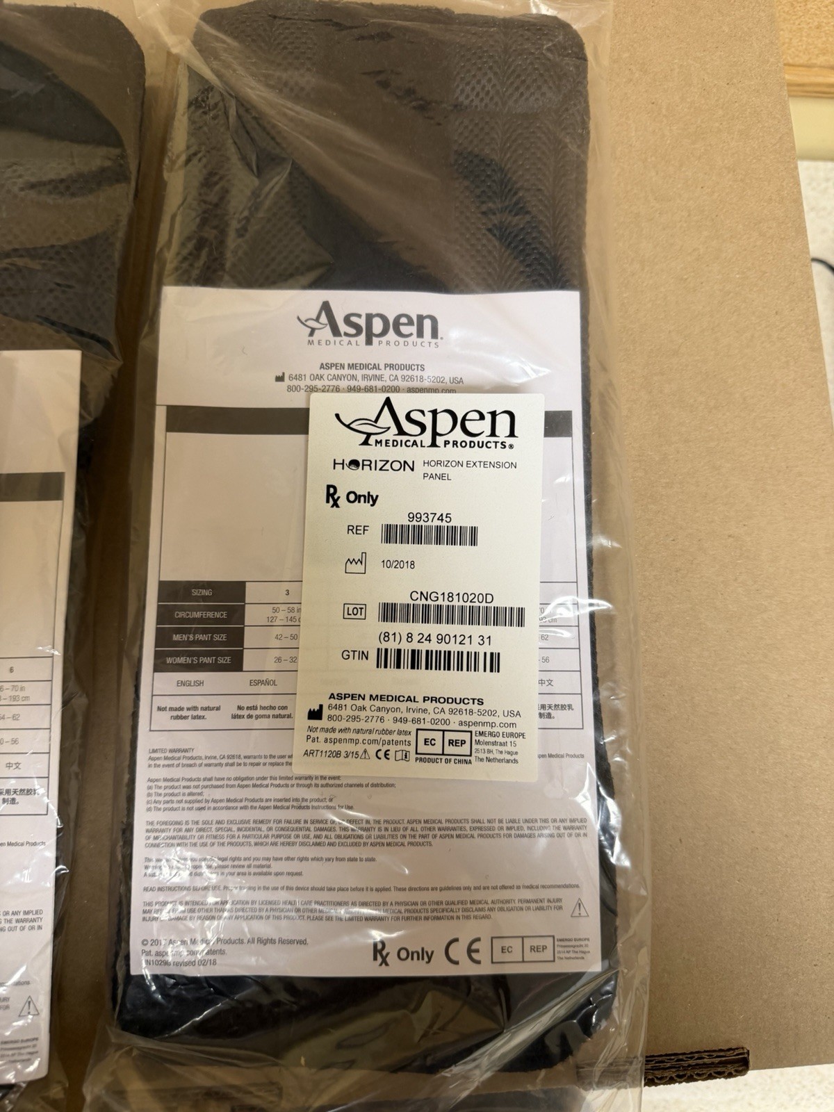 Aspen Horizon Extension Panel Back Brace Extension Size 6 Black CE 993745