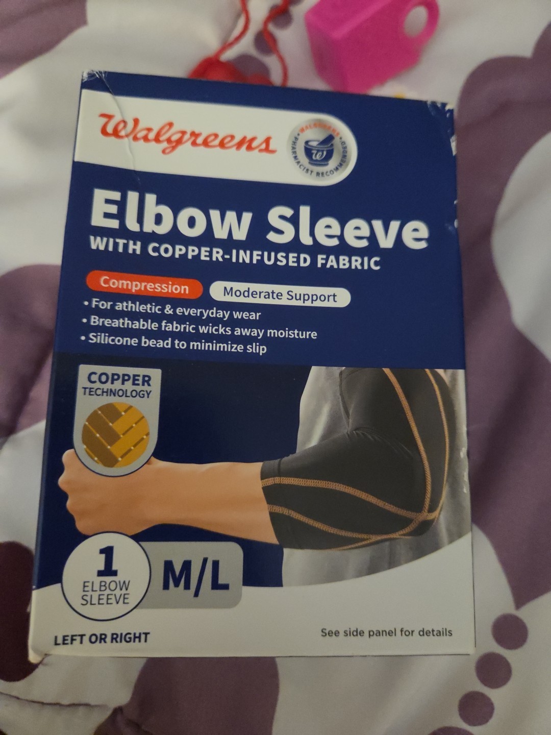 Walgreens Elbow Sleeve W/Copper Infused Fabric M/L Moderate Compression Support