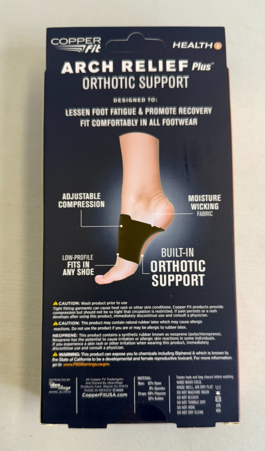 Copper Fit Health Unisex Arch Relief Plus with Built-In Orthotic Support – Black