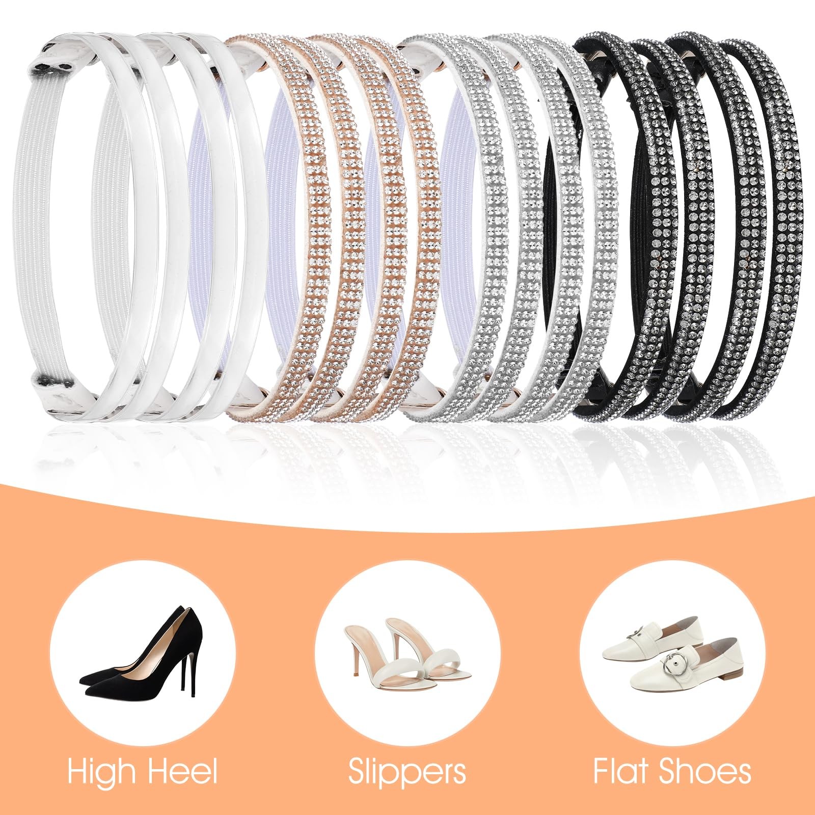 Ptwola 4 Pairs High Heels Shoe Straps Elastic Holding Heels Ankle Belt Band D…