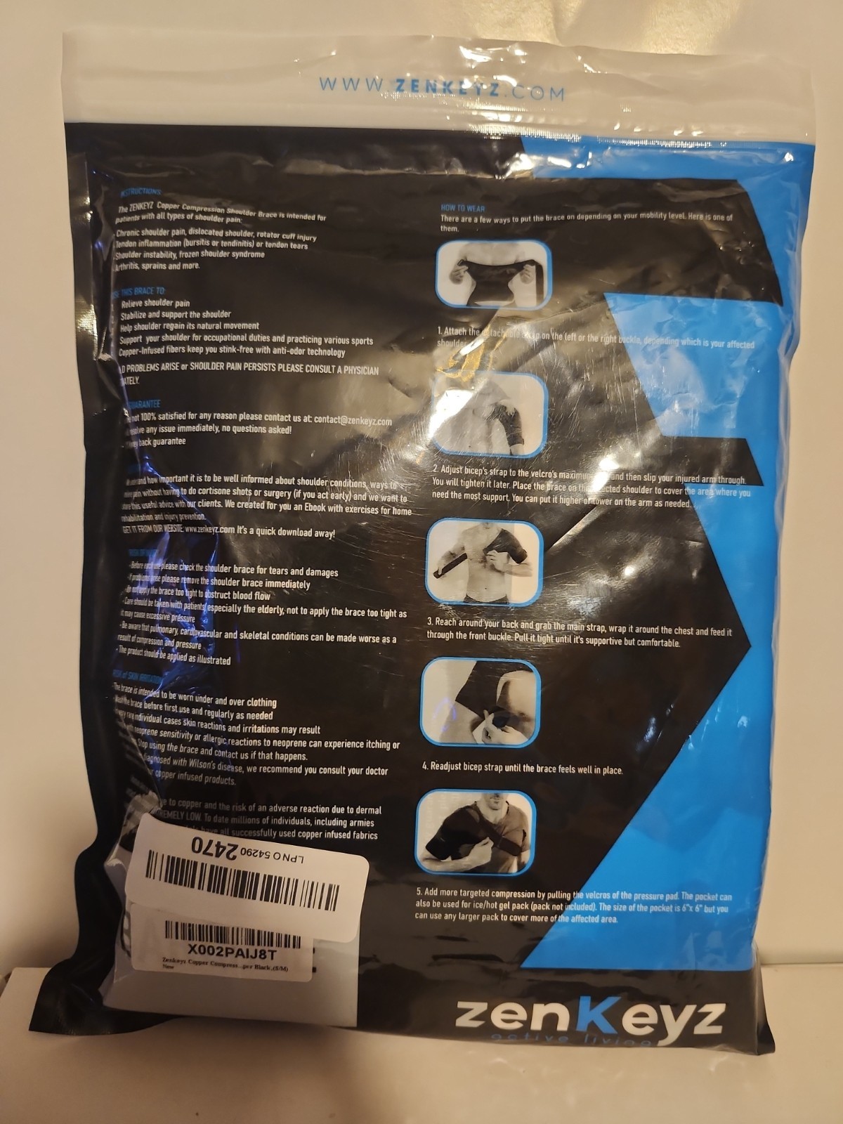 Zenkeyz Copper Compression Shoulder Brace Black Size S/M Adult