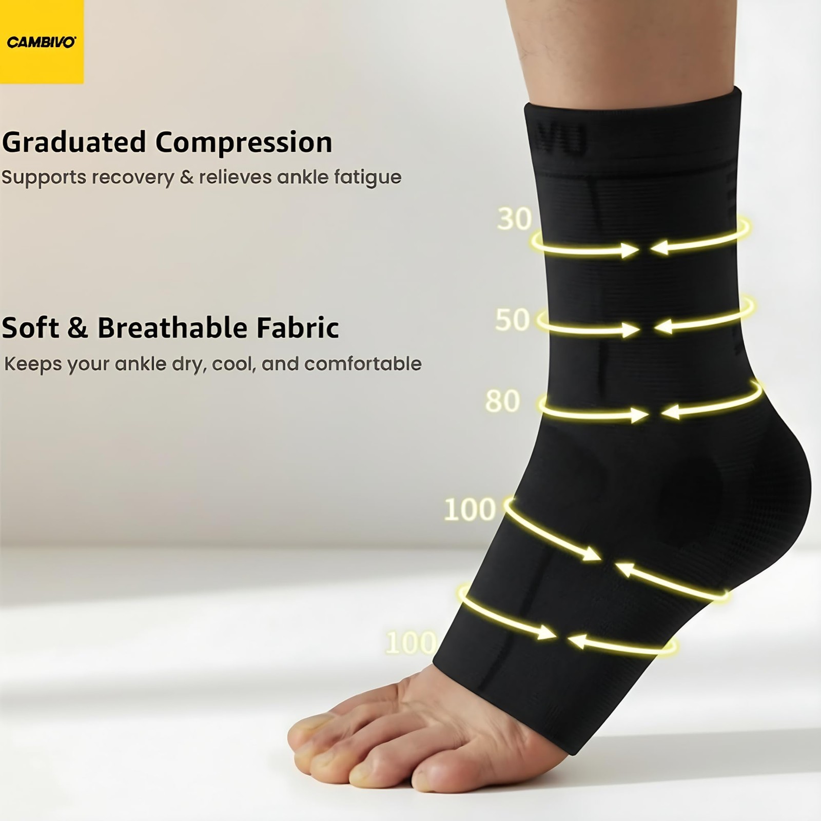 CAMBIVO 1 Pair Ankle Compression Sleeve for Men & Women – Soft, Large, Black