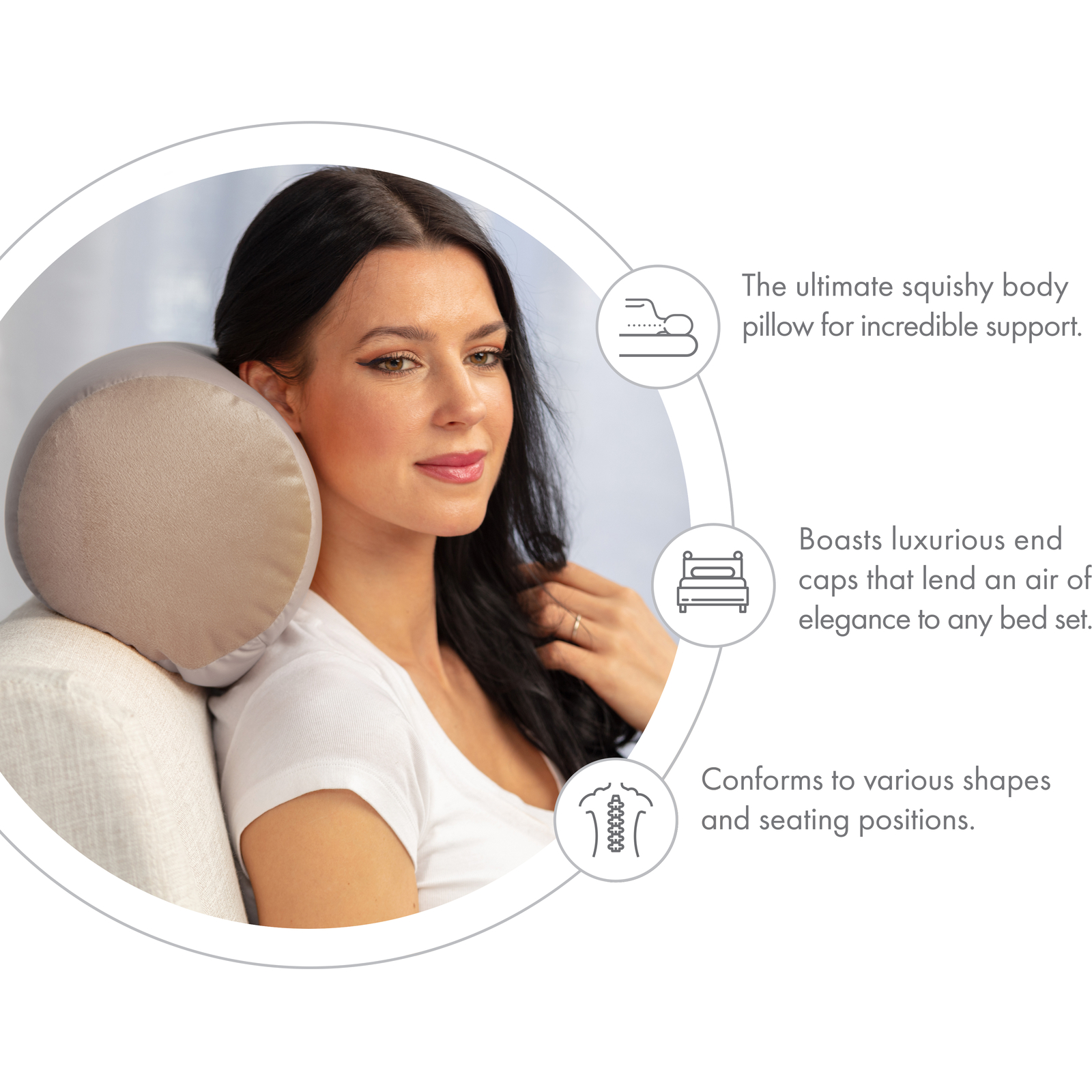 Microbead Bolster Neck Roll Pillow – Silky Feel, 14″ x 8″, Stone Grey