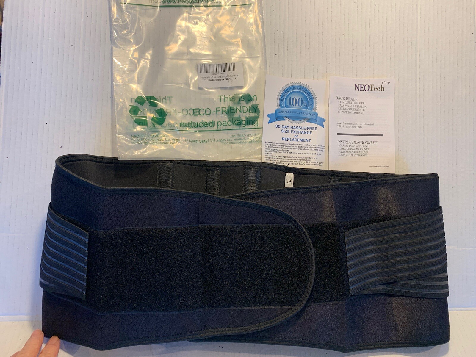 NeoTech Care Neoprene Back Brace Double Compression Adjustable Black XXXLarge