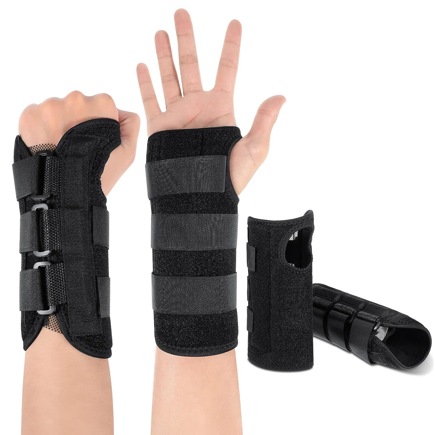 Carpal Tunnel Wrist Brace Night Support Metal Splint Black Right & Left Hand